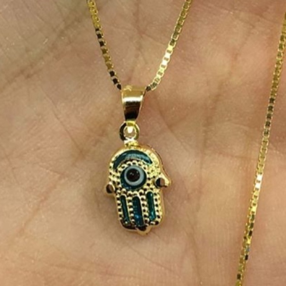 New Evil Eye Hamsa Blue Pendant 14k yellow gold